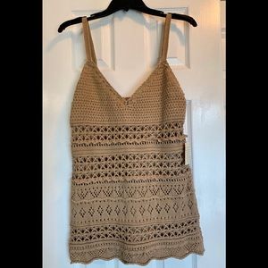 Moda International Tan Crochet Tank Top, Size L